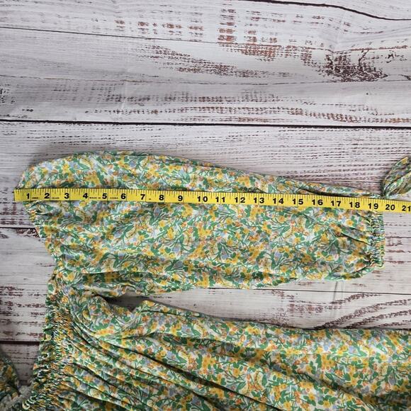 Faithfull The Brand Prairie Dress Sz M Green Yellow Floral Smocked Cottage Fairy - Picture 11 of 12